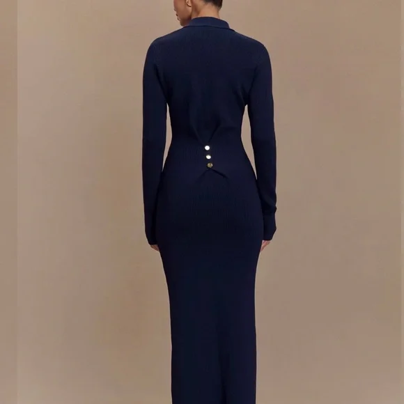 NWT Meshki Navy Abbey Buttoned Knit Midi Dress - Picture 2 of 9